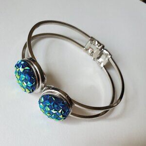 Silver Blue Sparkly Hinge Bracelet